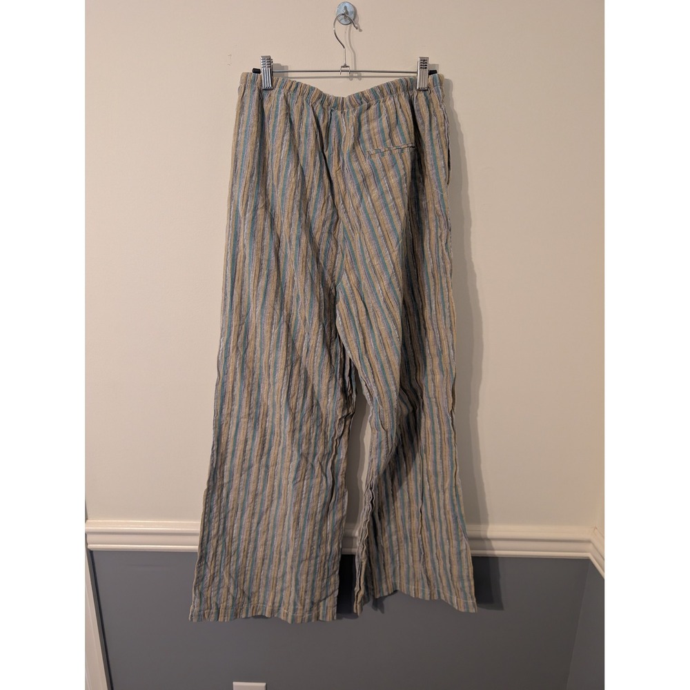 POL Womens Striped Wide Leg Pants Blue Tan Cotton Size Medium artsy flowy - Picture 4 of 6